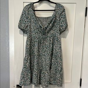 SHEIN Black and White Puff Sleeve Scoop Neck Mini Dress